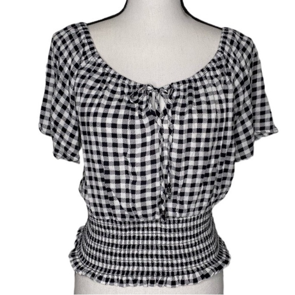 Pink Rose Black GinghamTop Size Medium